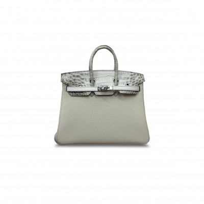 HERMÈS MASTER BIRKIN 25 HIMALAYAN LEATHER AND TOGO MILKSHAKE WHITE SILVER BUCKLE H076216CK1V (25*20*13cm)